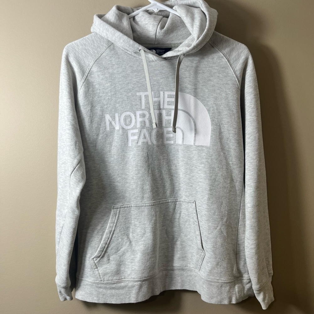 The North Face Heather Gray White Logo Pullover Casual Hoodie Size‎ Medium Fall